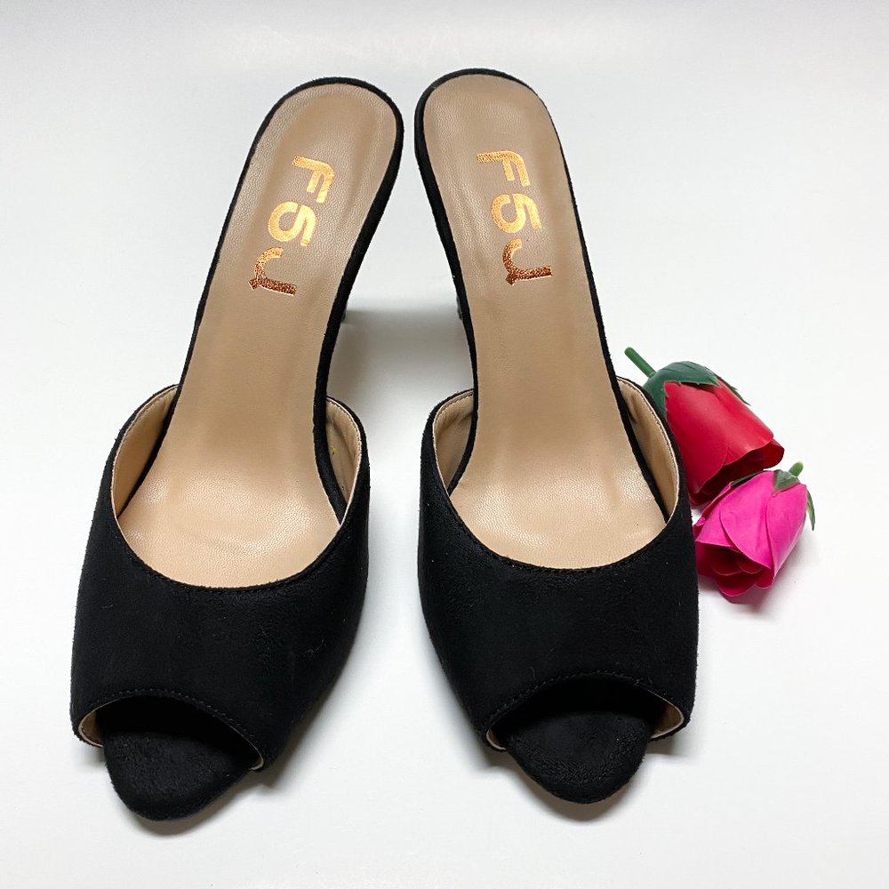FSJ Peep Toe High Stiletto Heel Slide Mule Sandals